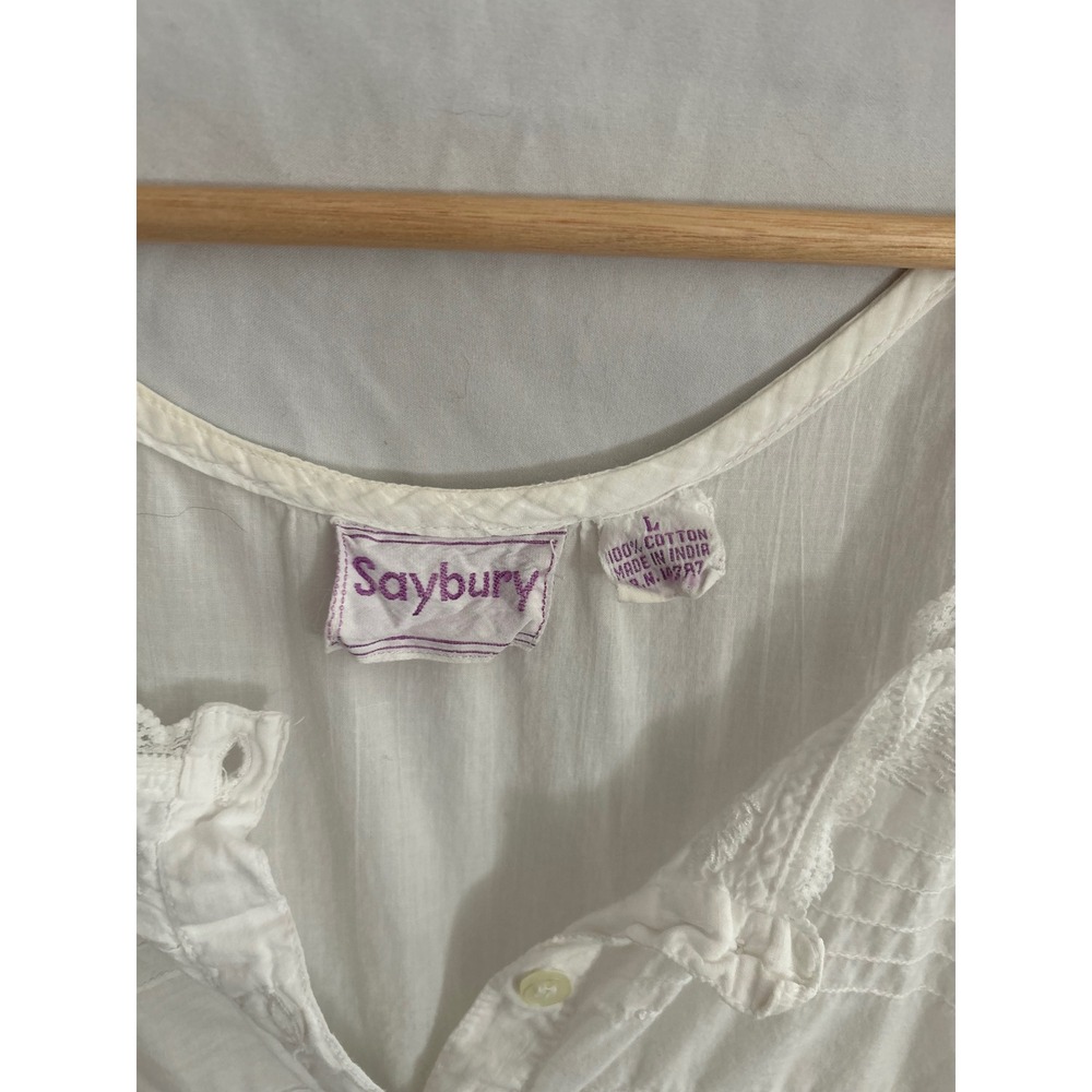 Saybury White Cotton Lace Trimmed Button Front Tiered Midi Dress large Vintage - Picture 5 of 9